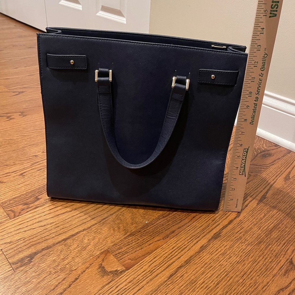 White House Black Market Navy Tote with Gold-Tone Hardware - Picture 5 of 9